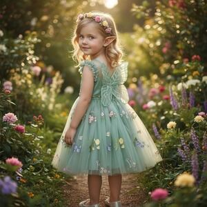 NEW Girls 3T Fairy Dress Wings Floral Embroidery With Fairy‎ Ears Costume Party
